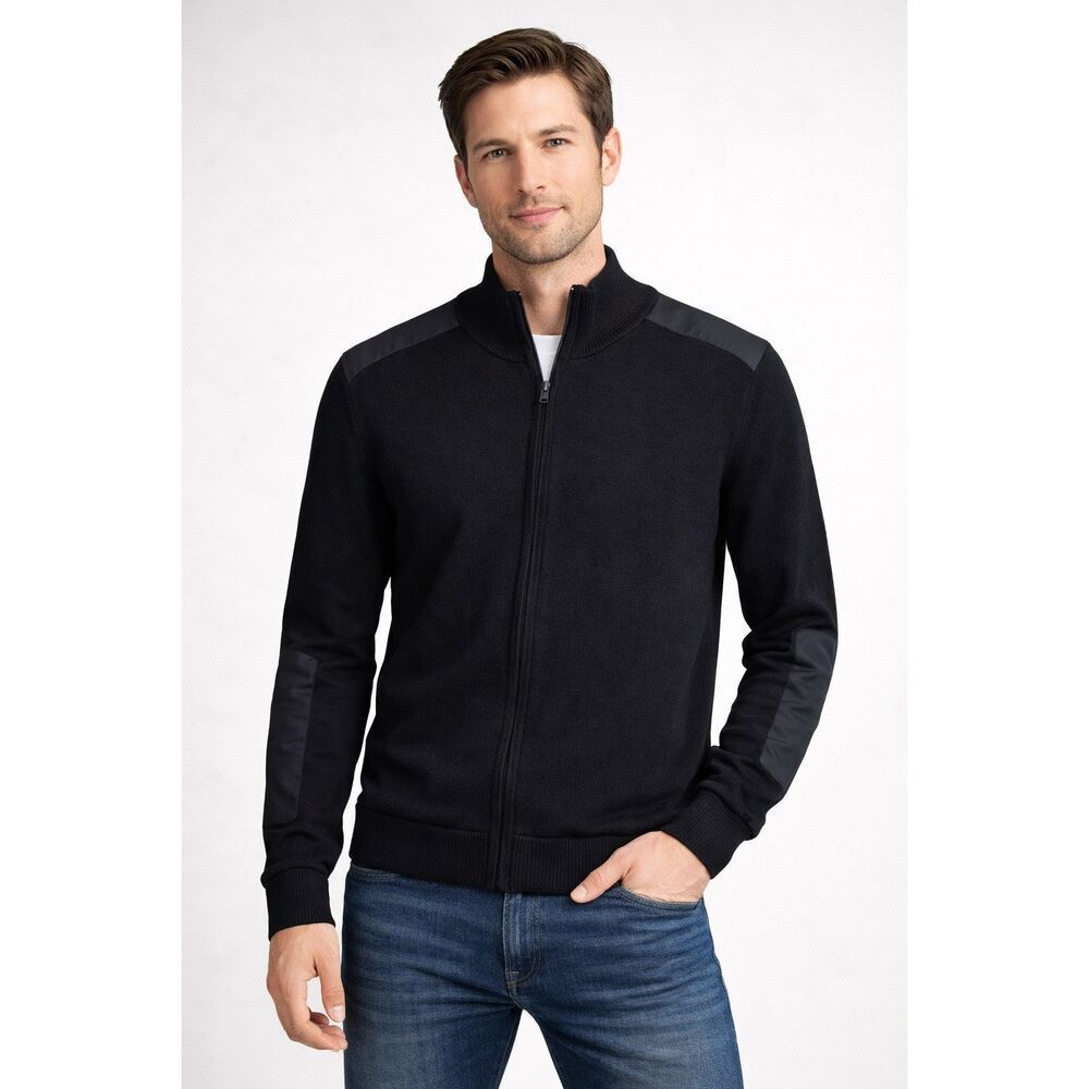 Michael Kors Black Full Zip Sweater Jacket XL Cotton Panel Trim